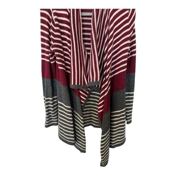 Mystree Red and Gray Cozy Striped Waterfall Open Cardigan - Women’s XSmall - Picture 4 of 9